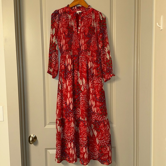 Ann Taylor Loft Red Paisley/Floral Maxi Dress size 00P - Picture 4 of 10